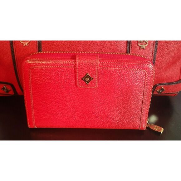 MCM Red Studded Leather Frame Bag and Matching Wallet - Picture 6 of 16